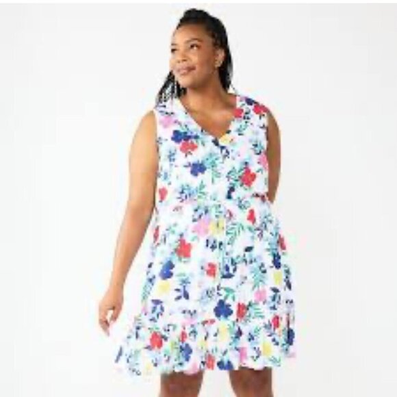 Draper James RSVP Floral Sleeveless Tie Waist Dress - Size 3X - Picture 1 of 9